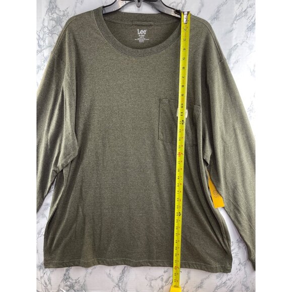 Lee Mens XX-Large Classic Fit Long Sleeve Pocket Tee Shirt Olive Green 60% Cotto - Picture 3 of 8